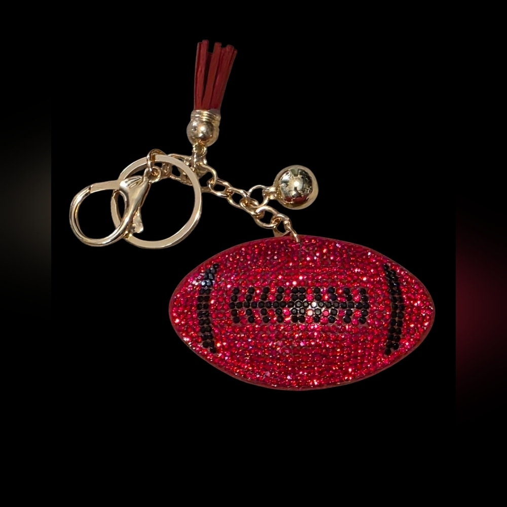 Red And Black Rhinestone Football Bag Charm | Keychain